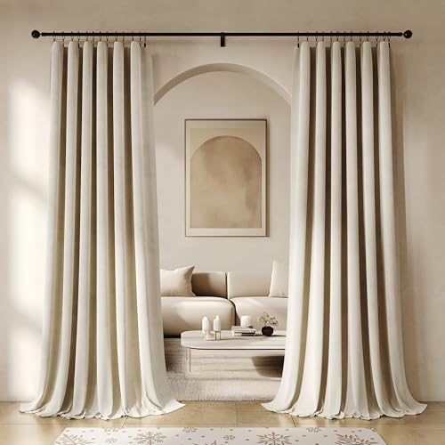 Beauoop Beige Velvet Curtains for Bedroom Living Room 52x108 2 Panels - color: Beige, size: 52"W x 108"L (Pack of 2)
