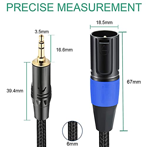 3.5mm to XLR Cable, 1/8 Inch to XLR Male to Male Audio Cord, 6.6FT | Unbalanced 1/8 inch 3.5mm TRS to XLR Male for Laptop Mixer Speaker, Gold-Plated, Flexible Braided & Hi-Fi OFC Shielded - size: 6.6 feet