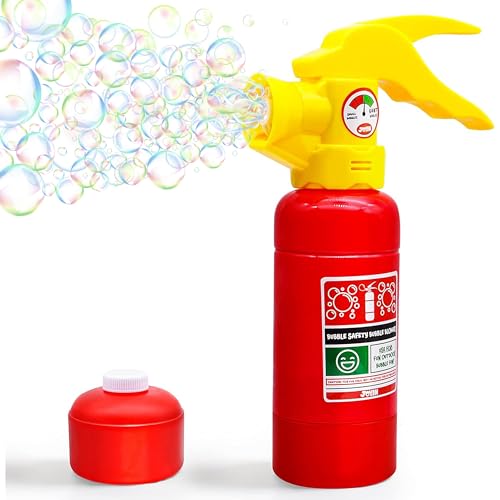 JOYIN Automatic Bubble Maker Fire Extinguisher Bubble Blower Machine with Solution (230 ml) for Kids, Indoor and Outdoor Play, Summer Themed Party and Birthday Gift