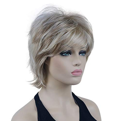 Lydell Short Layered Shaggy Wavy Full Synthetic Wigs (H16/613 Blonde Highlights) - color: #H16/613 Blonde Highlights