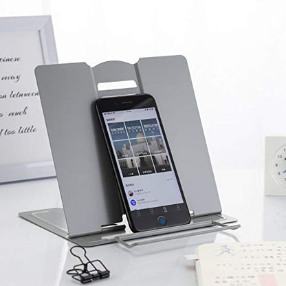MSDADA Desk Book Stand Metal Reading Book Holder Angle Adjustable Stand | Document Holder Portable Sturdy Lightweight Bookstands-Textbooks Tablet Music Books Cook Recipe (Grey) - color: Grey