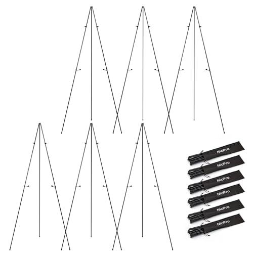Nicpro 6 Pack 63 Inches Easel Stand for Sign, Black, with Carry Bags | Lightweight Metal Display Easel & Poster Stand, Adjustable Portable Easels for Display, Signs, Arts, Posters, Wedding Sign
