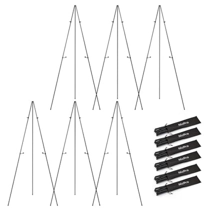 Nicpro 6 Pack 63 Inches Easel Stand for Sign, Black, with Carry Bags | Lightweight Metal Display Easel & Poster Stand, Adjustable Portable Easels for Display, Signs, Arts, Posters, Wedding Sign