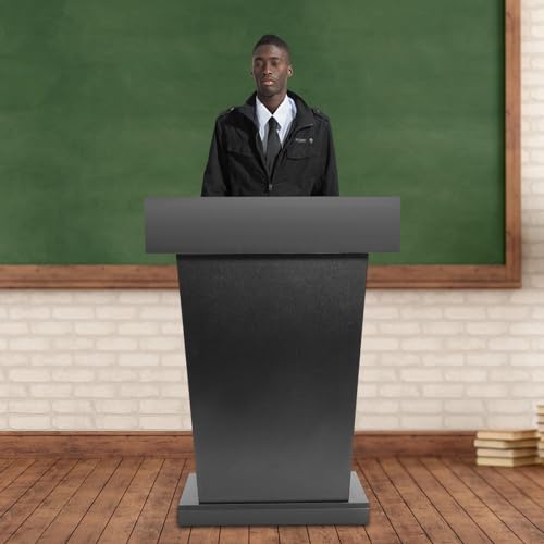 Free Standing Wooden Lectern Podium, Classic Black Presentation Stand for Church Services, Classroom Lectures, and Business Conferences, Portable Desktop Design, 27.5”W x 37.5”H