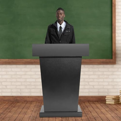 Free Standing Wooden Lectern Podium, Classic Black Presentation Stand for Church Services, Classroom Lectures, and Business Conferences, Portable Desktop Design, 27.5”W x 37.5”H