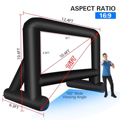 GZKYYLEGS 16ft Inflatable Movie Screen Outdoor Projector Screen with Air Blower Storage Bag - Front/Rear Projection, Easy Set Up Blow Up Screen for Backyard Movie Night, Theme Parties, Celebrations