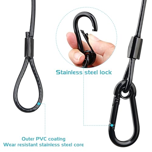 Lighting Safety Cable with Loops(2-Pack), 25kg Load Stage Light Safety Cable Black Security Chain Hanging on Trusses, Stainless Steel Lanyard（Diameter 3mm/0.12in, Length 100cm/39.37in)
