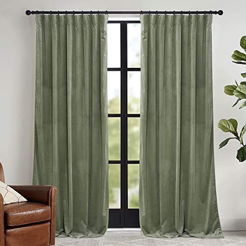 RYB HOME Sage Green Velvet Curtains for Bedroom Living Room | Thermal Insulated, UV Heat Blocking, Luxury Drapes, Nursery Dining Room, W52 x L94, 2 Panels, Rod Pocket/Back Tab/Hook Belt - color: Sage Green, size: 52"W x 94"L (Pack of 2)