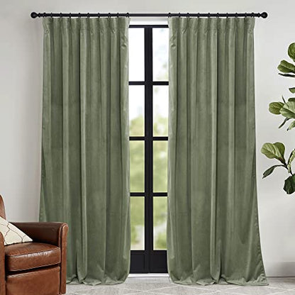 RYB HOME Sage Green Velvet Curtains for Bedroom Living Room | Thermal Insulated, UV Heat Blocking, Luxury Drapes, Nursery Dining Room, W52 x L94, 2 Panels, Rod Pocket/Back Tab/Hook Belt - color: Sage Green, size: 52"W x 94"L (Pack of 2)