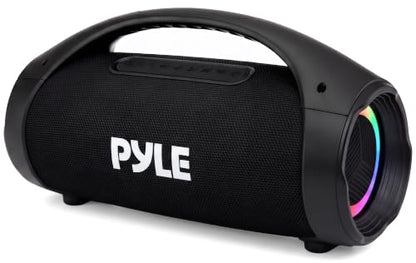 Pyle Portable Bluetooth Boombox Speaker - 100W Peak Power, 19H Battery, FM Radio, USB Playback, Aux in, TWS Pairing - Use for Home, Outdoor, Travel - LED Lights - Sturdy Carry Handle - PBTPSPWP25BK