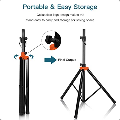 VOYZ Aluminum Tripod Stand for Speaker - Made with Heavy Duty Durable Lightweight Metal - Adjustable Height 38" to 74" - Safety PIN and Screw Locks - 150 lbs Capacity - Metal Brace (VZ-636)