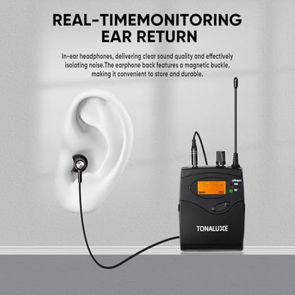 Wireless in Ear Monitor System, Mono IEM System with Metal Rackmount Transmitter, 4 Pack UHF Bodypack Receivers w/Earphones, 100 Adjustable Frequencies, 262ft Range for Singers Bands - size: 4 Bodypacks