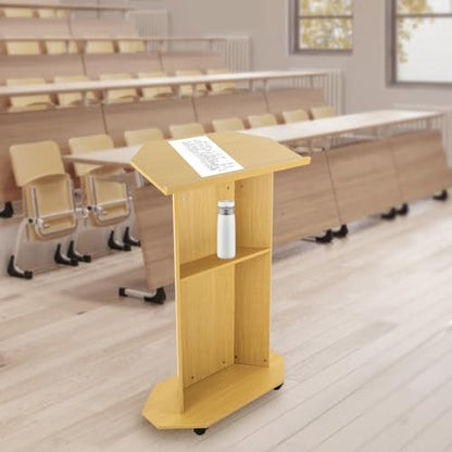 Portable Podium Stand with Wheels, 46 Inches Mobile Pulpit Podium Hostess Stand Lectern Podium Stand with 30 x 17.5 Inch Panel & 4 Universal Wheels in Schools, Classrooms - color: Oak Color(30*17.5*46in)