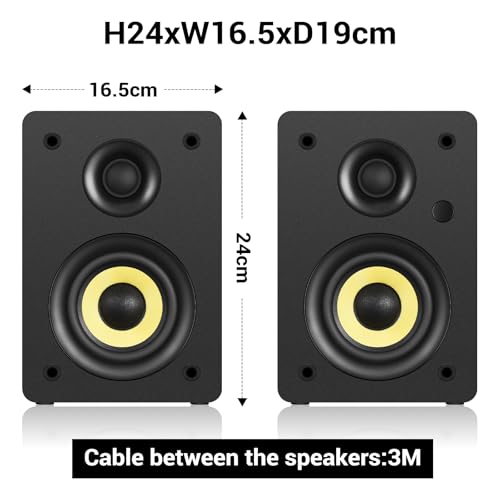 Sanyun SW206 80W 2.0 Active Bookshelf Speakers, Dual-Mode Creator & Music | 4" Carbon Fiber + 25mm Silk Dome, 24bit DAC, 6.35mm TRS Balanced + (Optical/Coaxial/AUX/USB/BT) Inputs, MDF, (Pair, Black) - color: Black