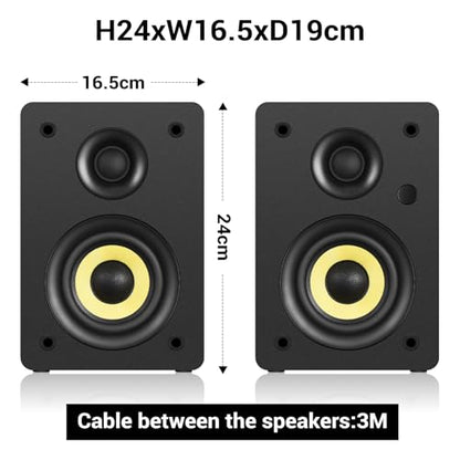 Sanyun SW206 80W 2.0 Active Bookshelf Speakers, Dual-Mode Creator & Music | 4" Carbon Fiber + 25mm Silk Dome, 24bit DAC, 6.35mm TRS Balanced + (Optical/Coaxial/AUX/USB/BT) Inputs, MDF, (Pair, Black) - color: Black