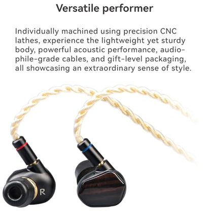 TINHIFI T7 Flagship in-Ear Monitor, Hi-Fi Earphones with 10mm Gold-Plated Dynamic Driver, Detachable MMCX Cable, Noise Isolating IEM, Premium Sound Quality for Audiophiles, Musicians - Black