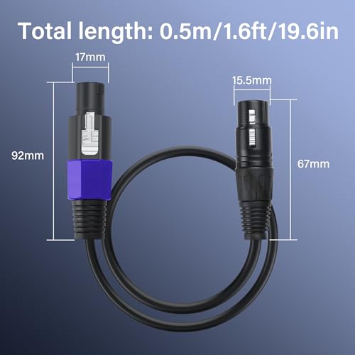 SinLoon Speakon to XLR 3Pin Cable 22AWG Male to Female Audio Extension Cable with Twist Lock for Amplifier Pro DJ PA Stage(0.5M/1.6FT Speakon Male) - style: 0.5M/1.6FT Speakon Male