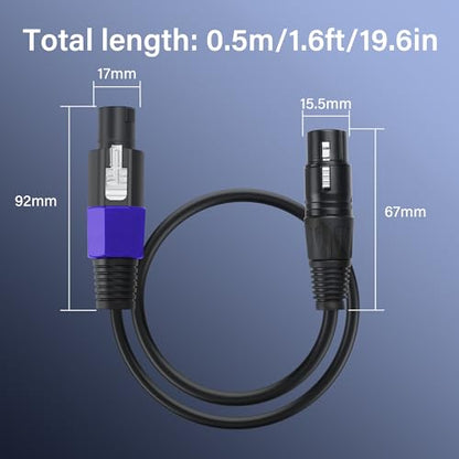 SinLoon Speakon to XLR 3Pin Cable 22AWG Male to Female Audio Extension Cable with Twist Lock for Amplifier Pro DJ PA Stage(0.5M/1.6FT Speakon Male) - style: 0.5M/1.6FT Speakon Male