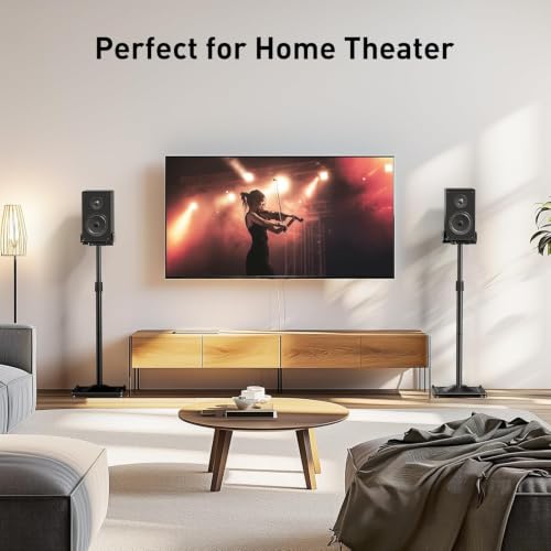 PERLESMITH Universal Speaker Stands for Surround Sound -Height Adjustable Extend 33.3”to 45.1”, Floor Speaker Stand for Satellite & Studio & Bookshelf Speakers up to 11LBS,1 Pair Black, PSSS2 - size: Weight 11 LBS