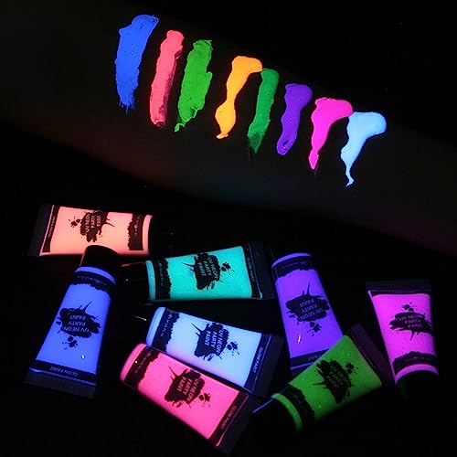 MEICOLY Glow Blacklight Face Paint,Neon UV Body Paint Set of 8 Tubes Blacklight Reactive Paints,Glow in the Dark Body Paint Neon Party Supplies,Neon Fluorescent Face Paint Blacklight Glow Makeup - color: 8 colors glow uv blacklight face body paint