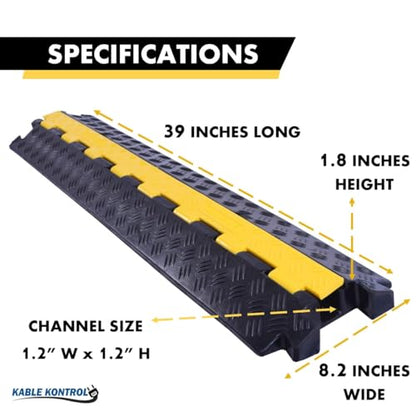 Kable Kontrol Atlas Heavy Duty Cable Protector Ramp - 1 Channel Bulk Wholesale Pallet - 50 Pcs - 39" Long Black & Yellow - 24,000 Lbs Capacity - Rubber Speed Bump Wire Protector Cord Cover - CP9896 - size: 1 Channel - 39" - 50 Units