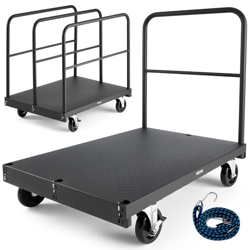 VEVOR Drywall Cart Dolly, 1800 lbs Load Capacity, 2-in-1 Steel Panel Truck Cart with 5 inch Swivel Casters, 36 x 24 inch Platform Truck with 4 Side Handrails for Factory, Warehouse, Garage, Black - style: 2-in-1-1800 LBS
