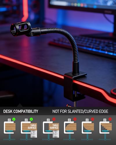 KC32 9-Inch Gooseneck Mic Stand, Heavy-Duty Desk Clamp for Podium | Flexible Arm Microphone Holder, Lectern Mount, 5/8-27 Thread, 3/8-16 Adapter, Mic Clip, Podcast, Pulpit, Studio, 3.5 lb Load - size: 9-INCH