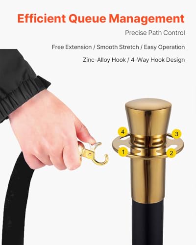 VEVOR Crowd Control Stanchion, Set of 6 Pieces Stanchion Set, Stanchion Set with 5 ft/1.5 m Black Velvet Rope, Black Crowd Control Barrier with Sturdy Concrete and Metal Base – Easy Connect Assembly - color: Black Rope, size: 6 Pcs, style: Concrete Base