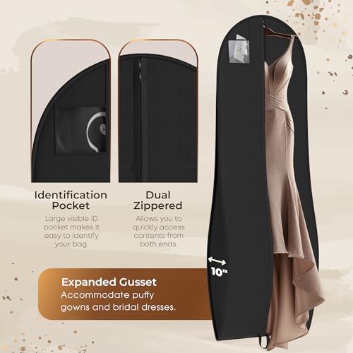 Your Bags Women’s Dress and Gown Garment Bag -72”x24” and 10” Tapered Gusset Prom Bags (Black/White Dress Print) - color: Black/White Dress Print