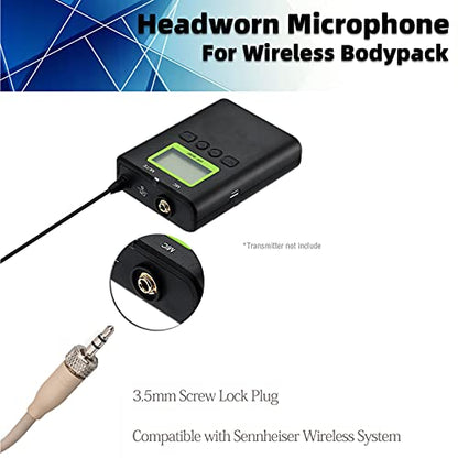 Microphone Headset Headworn Earset Over Ear Hanging Mic for Sennheiser Wireless System Bodypack Transmitter, Ideal for Lectures, Live Performance, Theater, Podcasts – Beige
