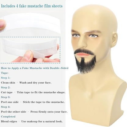Hand-Tied Human Hair Fake Beard and Mustache for Costumes and Theater | Hand-knotted human hair on lightweight lace creates natural-looking facial hair for costumes, cosplay, theater and film - color: Style 1--black