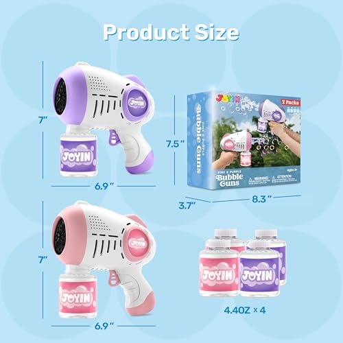 JOYIN 2 Kids Bubble Guns with 4 Bottles Solution, Automatic Bubble Machine Gun with 8 Holes for Kids, Adults, Summer Toys, Easter Basket Stuffers, Birthday Gift, Party Favors-Purple，Pink - color: Pink, Purple