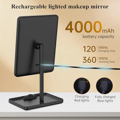 FUNTOUCH 4000mAh Rechargeable Vanity Mirror with Lights 40X Magnifier,Black - color: 9.5"lx7.5"w-black-m