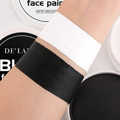 Black White Face Paint Body Painting, 2 PCS Pro White+Black Face Body Paint Oil Based Cream Palette Kit for Art Theater Halloween Party Cosplay Clown SFX Makeup for Kids Adults (200g/7.06oz)