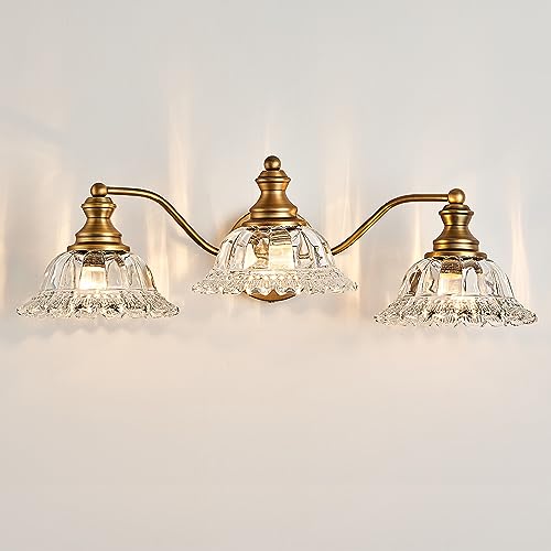 XIEDUN Vintage Bathroom Vanity Light Fixture 3 Lights Vanity Lighting Matte Antique Brass Vanity Light for Bathroom - color: Brass, size: 3 Light