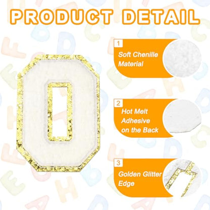 MECCANIXITY Chenille Letter Patches 3.1" Alphabet O Iron on Embroidered Patch Sew on Letter Stickers Applique for Repairing Clothing Jeans Shoes Hats DIY(White, Pack of 4) - style: Letter-O