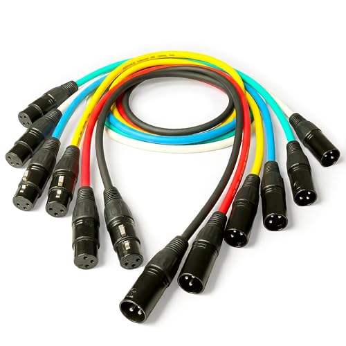 AxcessAbles 3-Pin XLR Male to XLR Female DMX Cables 6 Pack, 10-ft | DMX Lighting Cords | 22AWG Oxygen Free Cable Wiring, Multi-Color Pack (10-ft)