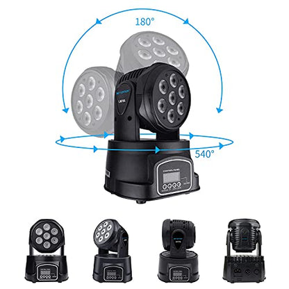 Betopper 7x8W Moving Head DJ Lights,RGBW Stage Lighting-2 Packs | 7x8W RGBW LEDs, DMX512/Auto/Sound/Master-Slave, Mini Moving Head Light For Stage, Party, Club, Wedding Event, Festival, Disco