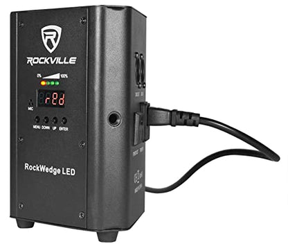 Rockville RockWedge LED Black RGBWA+UV Rechargeable Par Up-Light, 2-Pack | Built-In 7500mAh Battery, Wireless DMX, 54W, Up to 36 Hours Single Color Runtime, 4 Hour Recharge, 6 or 10 Channel DMX