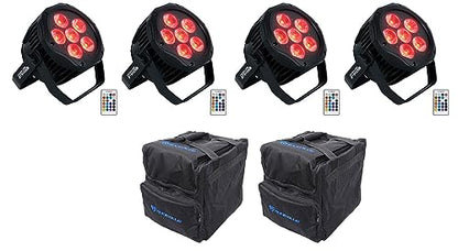 Rockville Best PAR H2O Outdoor RGBWA+UV Battery Par Light 4-Pack with Bags | 4-18-Hour Rechargeable Battery, 7500mAh, Wireless DMX, IPX54 Water Resistant, 2 RLB40 Travel Bags, DJ Lighting, 6-Items