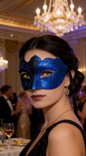Masquerade Mask for Men Women Couple, Venetian Carnival Mask for Mardi Gras, Halloween, Party Prom Ball Costume - color: Blue