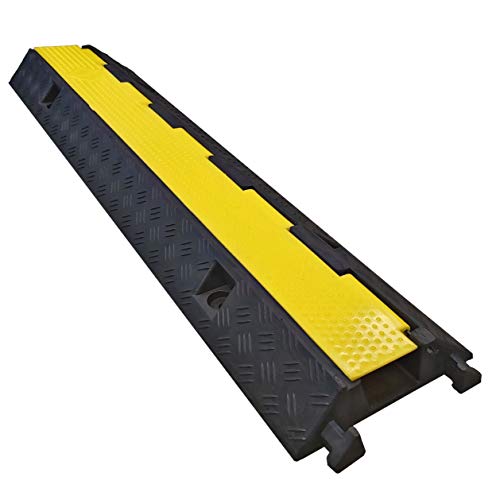 Electriduct 케이블 프로텍터 1 채널 7 x 5.1cm(2.75 x 2인치) 교통 호스 및 와이어 커버 고무 블랙 베이스 옐로우 뚜껑 포함 (91.4cm(3피트)) 2.3kg(5파운드)/차축 - 2개 팩 - size: 2 Ramps