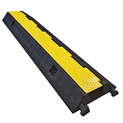 Electriduct 케이블 프로텍터 1 채널 7 x 5.1cm(2.75 x 2인치) 교통 호스 및 와이어 커버 고무 블랙 베이스 옐로우 뚜껑 포함 (91.4cm(3피트)) 2.3kg(5파운드)/차축 - 2개 팩 - size: 2 Ramps