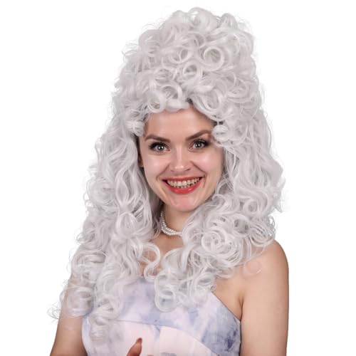 Long Curly Fluffy Cosplay Wig for Women Heat-Resistant Synthetic Fiber Hair Wig for Adult Halloween (Silver White) - color: Silver White