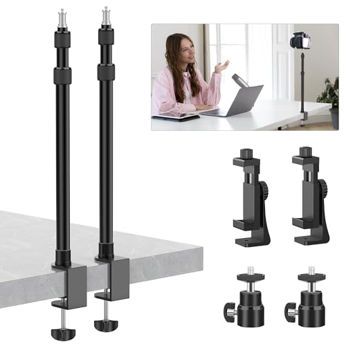2 Pack Desk Mount with 1/4" & 3/8" Screws, Ball Head, 17-41" Adjustable Aluminum Stand, for DSLR & Ring Light