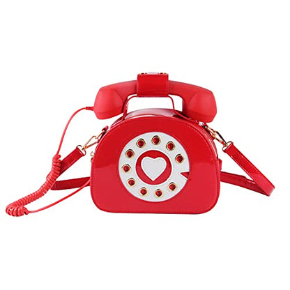 SUKUTU Telephone Shaped Purse Shoulder Crossbody Tote Bags Women Retro Phone Top-Handle Handbags for Girls - color: Red