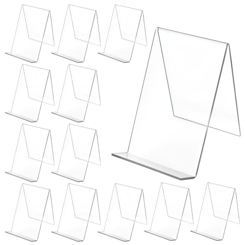 SHENLIU 12 Pack Acrylic Book Stand, 6 Inch Clear Acrylic Display for Book | Easel Transparent Display Stand Holder Tablet Holder for Album, CD, Music Sheets, Artworks, Phone, Magazine, Postcard - style: Art Deco