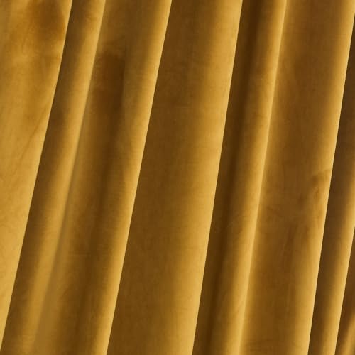 Roslynwood Luxury Soft Mustard Velvet Curtains 72 inches Long Back Tab Thermal Insulated Blackout Window Drapes for Living Room/Bedroom/Dining Room, W52 x L72, 2 Panels - color: Mustard, size: 52"W x 72"L (Pack of 2)