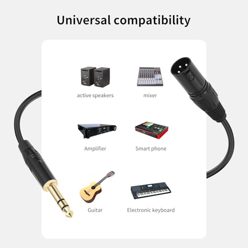 6.6 FT XLR Male to 1/4 TRS,2Pack Professional 6.35mm TRS to XLR Male Quarter inch Balanced Cable for Mixer Power Amplifier - color: XLR Male to 6.35, size: 6.6 ft - 2 Pack