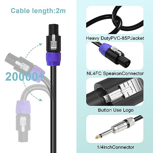 Speakon to 1/4 TS Speaker Cable,NL2FC 2 Pin Speakon Male to 6.35mm (1/4") Mono Male Audio Amplifier Speaker Cord（2M/6.6FT）